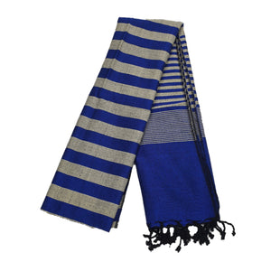 Scarf - Blue Wide Stripe - Handmade