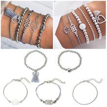 Bracelet -5pcs Set -  Bohemian Feather Flower Chain