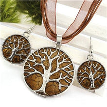 Vintage Round Life Tree Silver Pendant Necklace Earring Sets