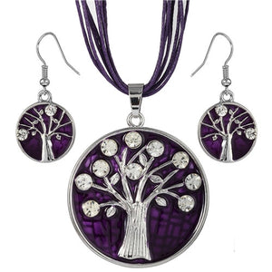 Vintage Round Life Tree Silver Pendant Necklace Earring Sets