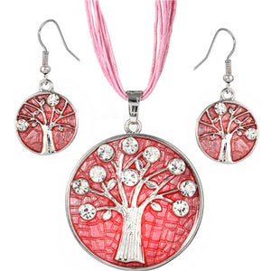 Vintage Round Life Tree Silver Pendant Necklace Earring Sets