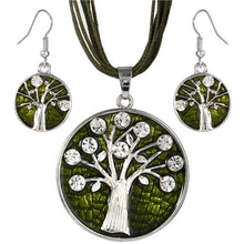 Vintage Round Life Tree Silver Pendant Necklace Earring Sets